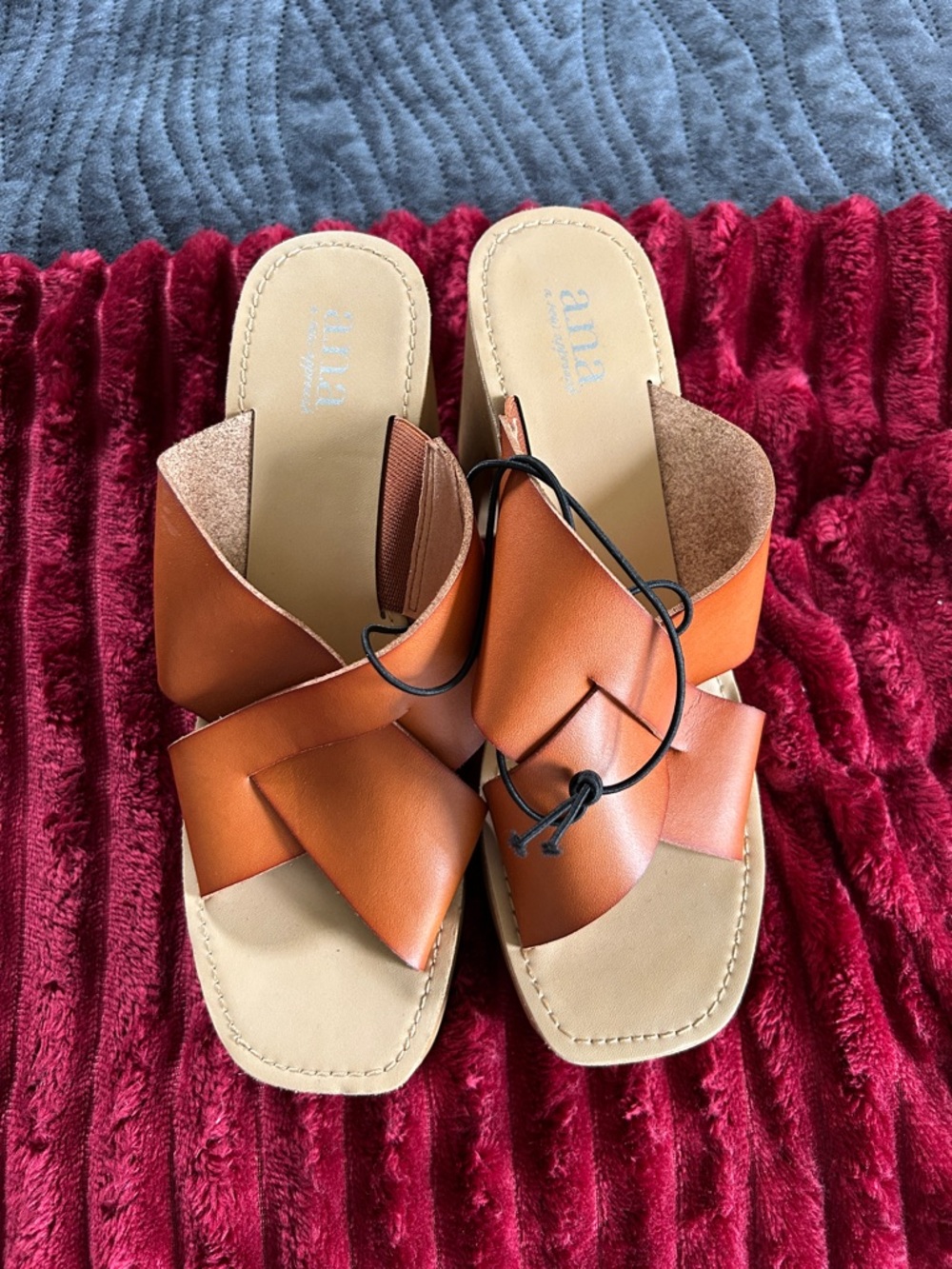 a new day Cognac Braided Leather Slide Mules - Women's